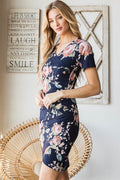 Heimish Full Size Ruched Floral Mini Dress Plus Size - Hovatok