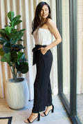 Dress Day Marvelous in Manhattan One-Shoulder Jumpsuit in White/Black - Hovatok