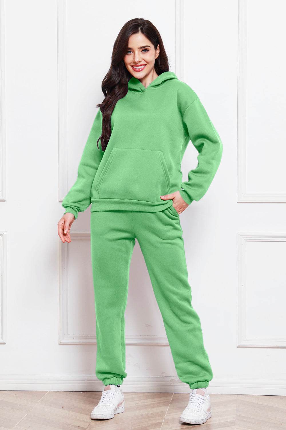 Drop Shoulder Long Sleeve Hoodie and Pants Set - Hovatok