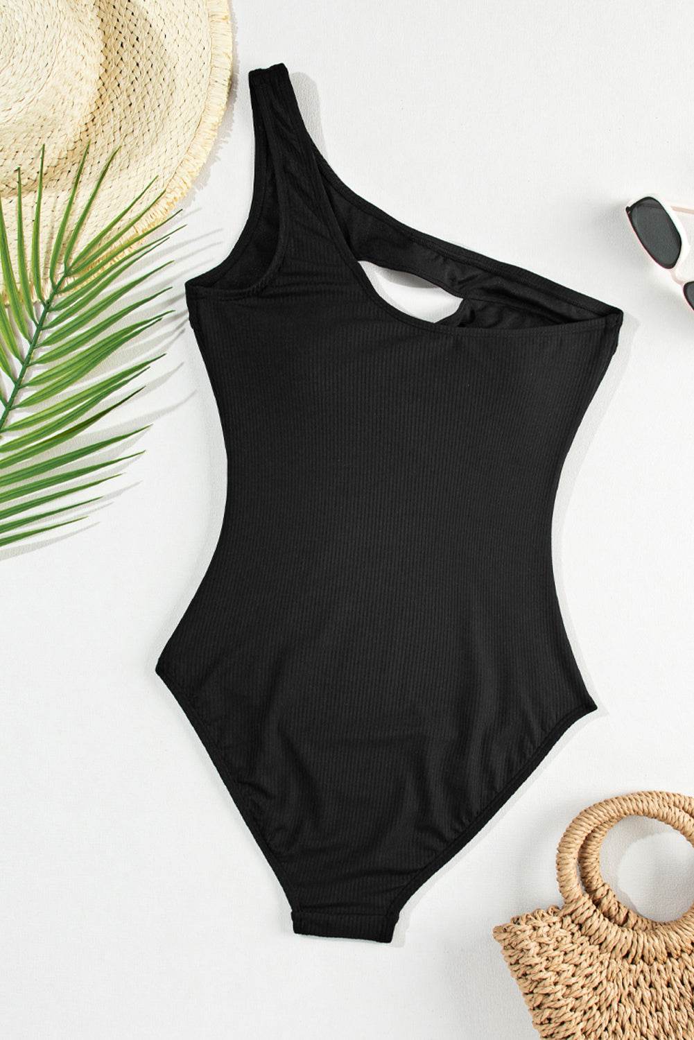 Cutout One Shoulder Sleeveless One-Piece Swimwear - Hovatok