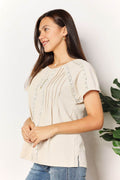 Double Take Crochet Buttoned Short Sleeves Top - Hovatok
