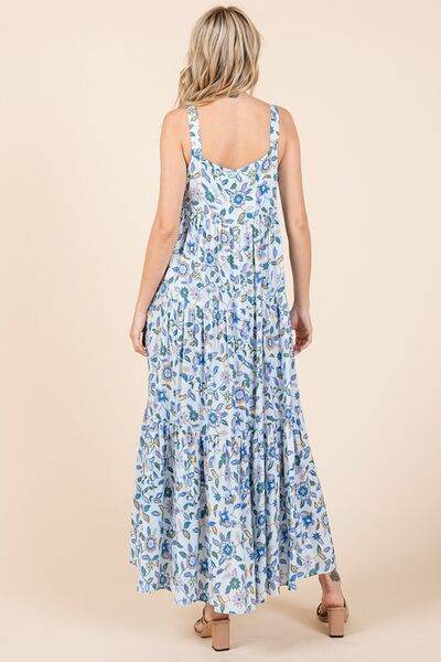 Mittoshop Flower Print Tiered Sleeveless Empire Maxi Dress - Hovatok