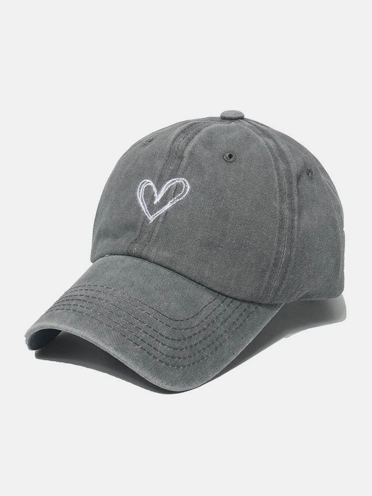 Embroidered Heart Washed Cotton Baseball Cap - Hovatok
