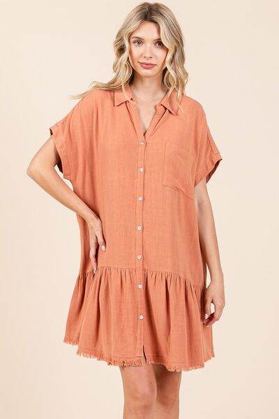 Mittoshop Linen Blend Button Down Shirt Mini Dress - Hovatok