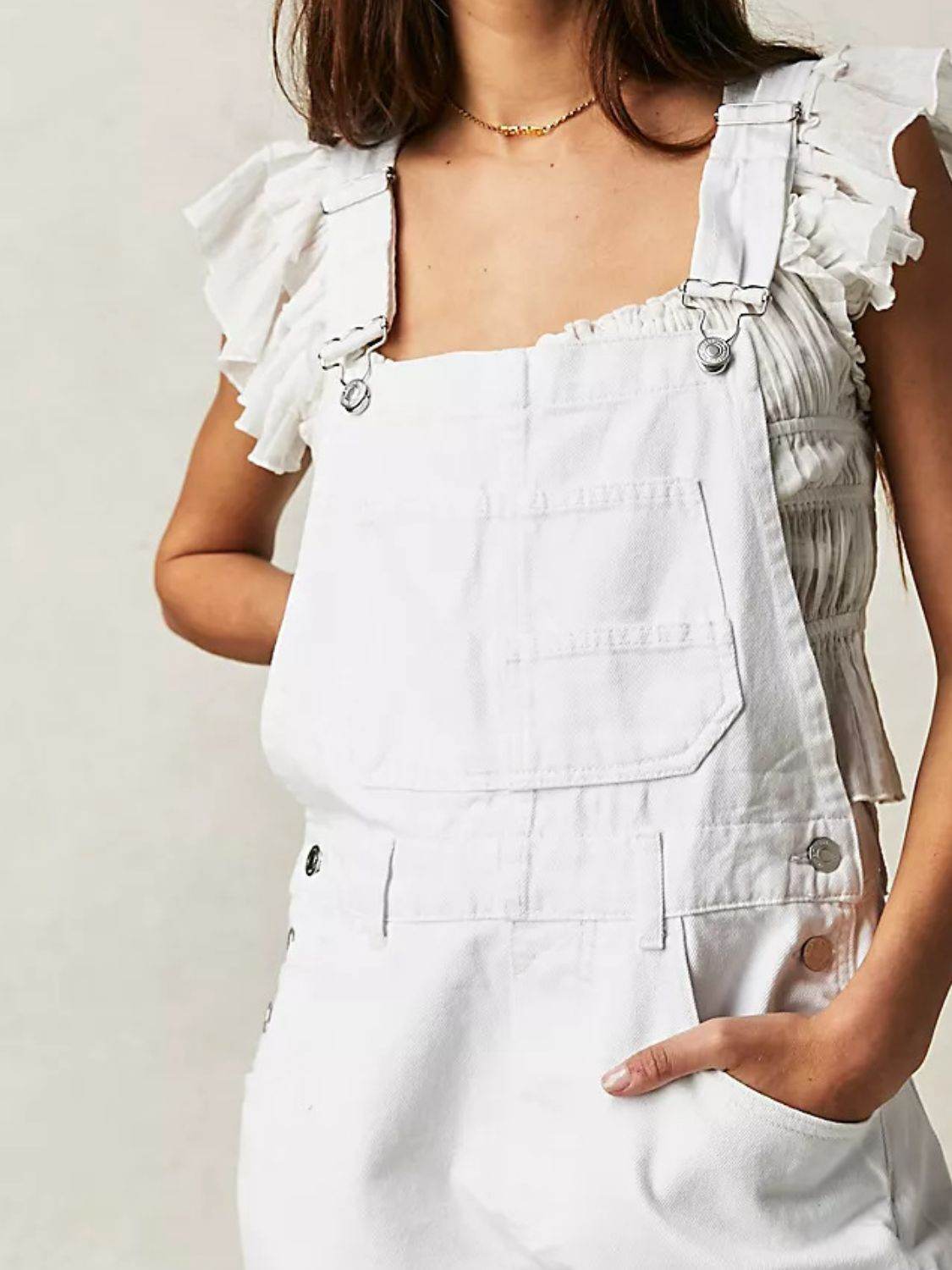 Wide Strap Square Neck Denim Overalls - Hovatok