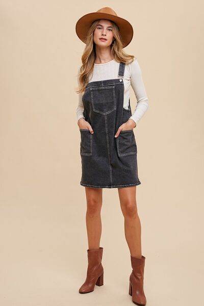 Annie Wear Wide Strap Denim Overall Dress with Pockets - Hovatok