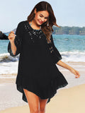 Backless Cutout Three-Quarter Sleeve Cover Up - Hovatok