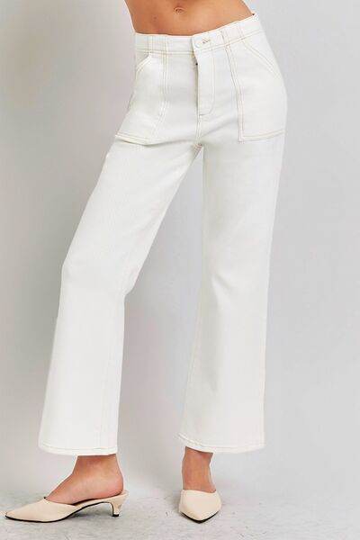 RISEN High Rise Ankle Flare Jeans with Patch Pockets - Hovatok