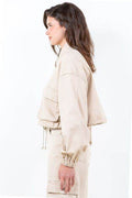 American Bazi Full Size Drawstring Hem Cargo Pocket Cropped Worker Jacket Plus Size - Hovatok