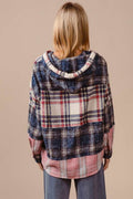 BiBi Drawstring Plaid Drop Shoulder Hoodie - Hovatok