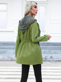 Zip Up Drawstring Hooded Trench Coat - Hovatok