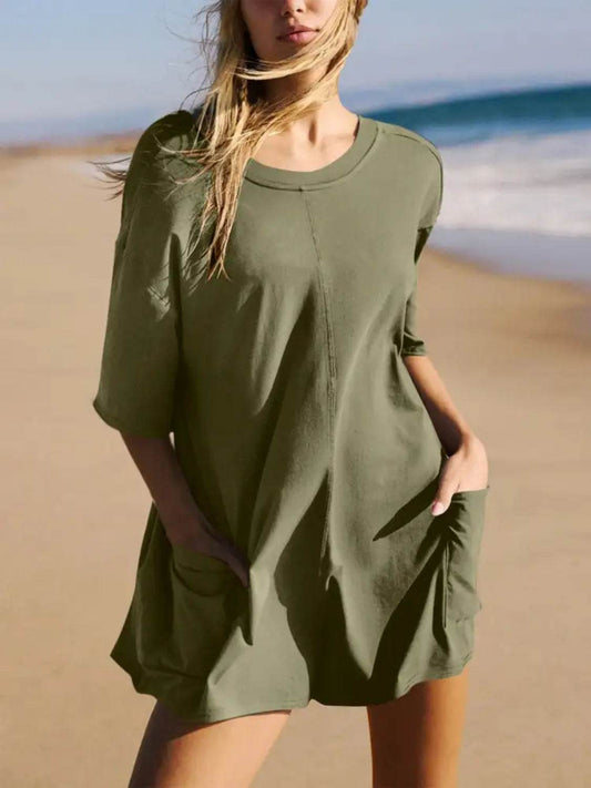 Lovelet Backless Round Neck Half Sleeve Romper - Hovatok