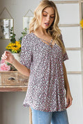 Heimish Full Size Short Sleeve Crisscross Animal Babydoll Top Plus Size - Hovatok