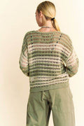 Davi & Dani Contrast Striped Crochet Drop Shoulder Knit Cover Up - Hovatok