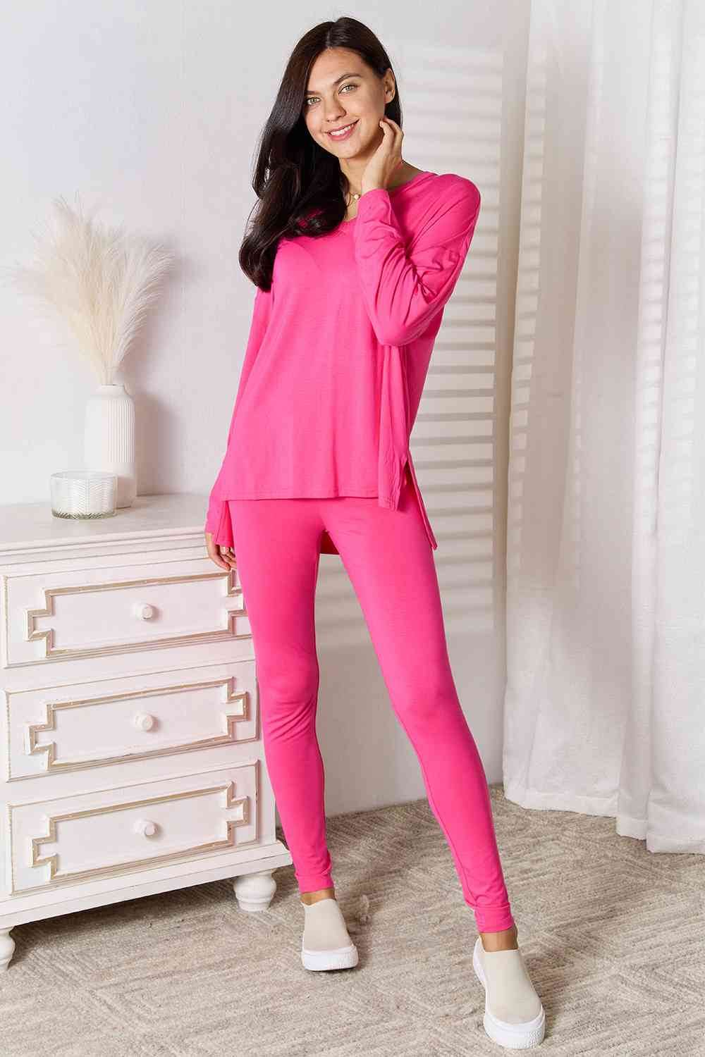 Basic Bae Full Size V-Neck Soft Rayon Long Sleeve Top and Pants Lounge Set - Hovatok