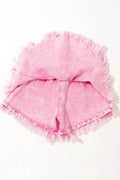Washed Wide Smocked Waistband Frayed Denim Shorts - Hovatok