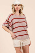 Mittoshop Striped Flounce Sleeve Knit Top - Hovatok