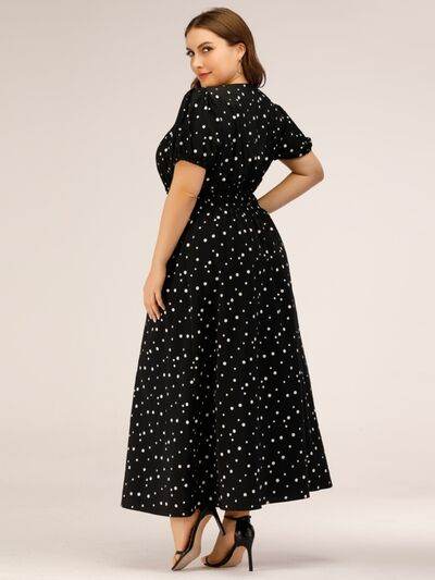 Plus Size Polka Dot Square Neck Dress - Hovatok