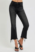 RISEN Full Size Raw Hem Cropped Flare Jeans Plus Size - Hovatok
