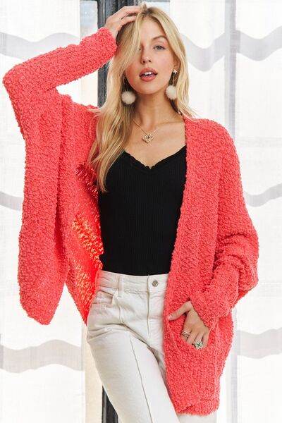 ADORA Popcorn Knit Open Front Long Sleeve Cardigan - Hovatok
