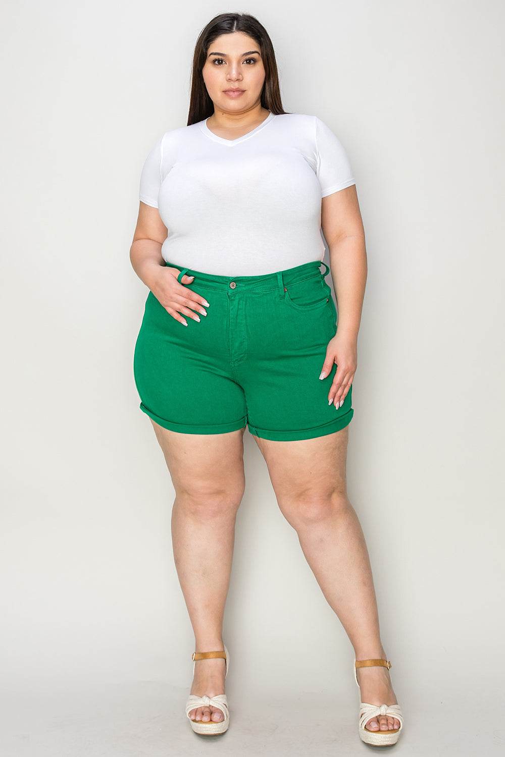 Judy Blue Full Size Tummy Control Garment Dyed Denim Shorts - Hovatok