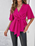 Devine Tied Front Peplum Blouse - Hovatok