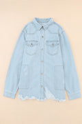 Flap Pocket Raw Hem Denim Jacket - Hovatok