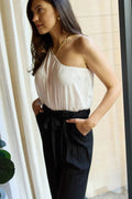 Dress Day Marvelous in Manhattan One-Shoulder Jumpsuit in White/Black - Hovatok