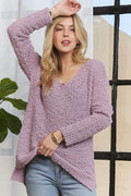 ADORA High-Low Side Slit V-Neck Sweater - Hovatok