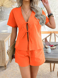 Devine Tied V-Neck Short Sleeve Top and Shorts Set - Hovatok