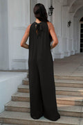 Double Take Full Size Tie Back Cutout Sleeveless Jumpsuit - Hovatok