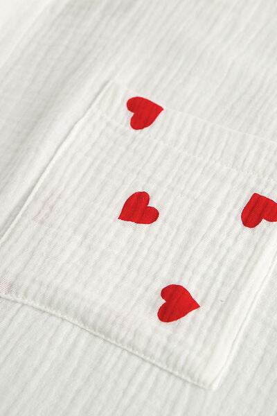 Basic Bae Heart Collared Neck Button Down Top and Shorts Set - Hovatok