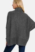 Zenana Full Size Brushed Melange Hacci Turtleneck Sweater - Hovatok