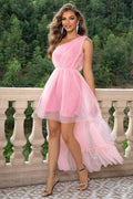 One-Shoulder Sleeveless High-Low Dress - Hovatok