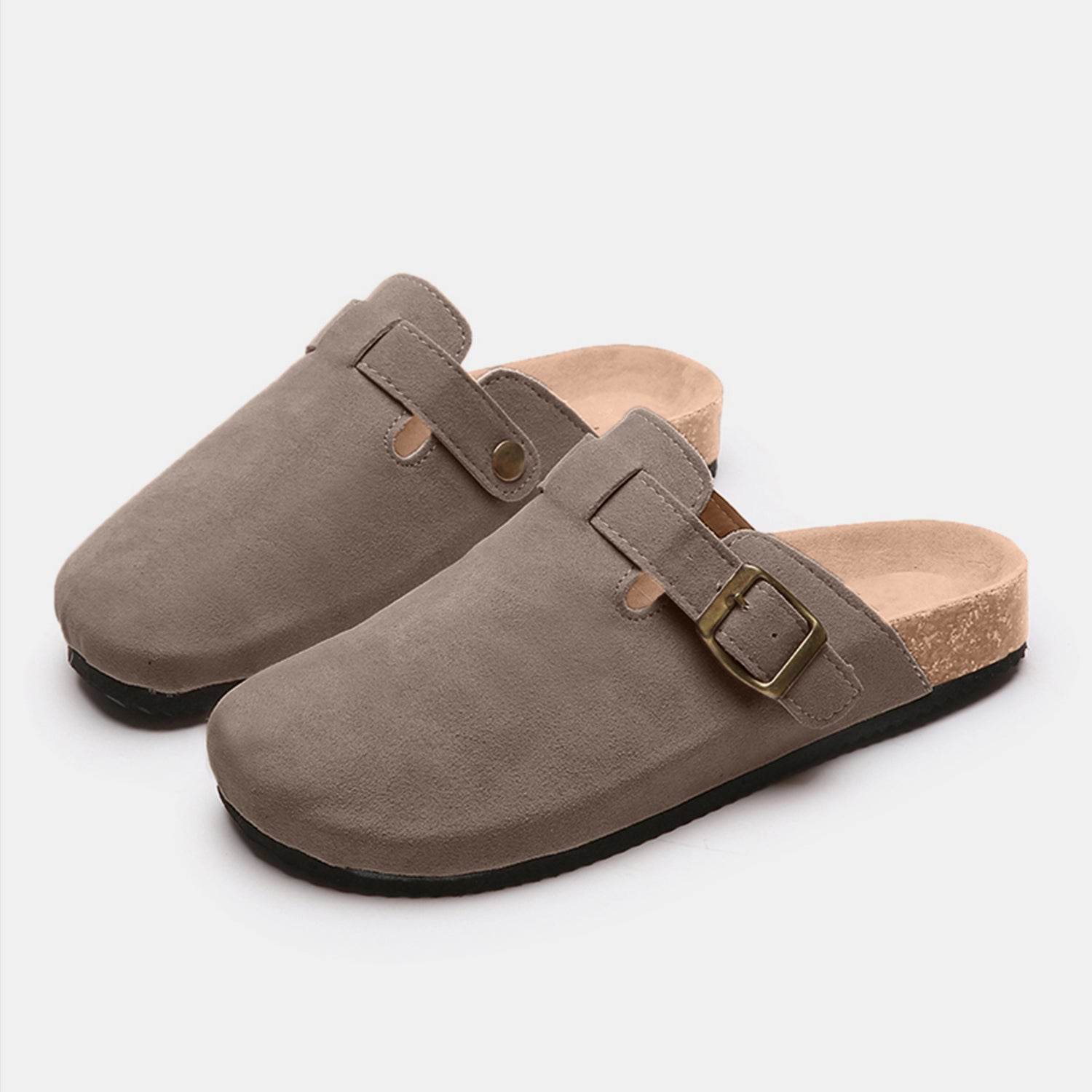 Suede Closed Toe Buckle Slide - Hovatok