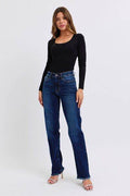Judy Blue Full Size Raw Hem Straight Leg Jeans - Hovatok