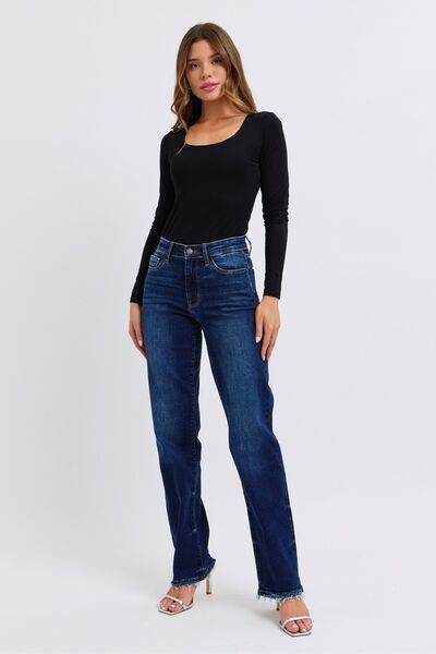 Judy Blue Full Size Raw Hem Straight Leg Jeans - Hovatok