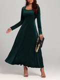 Square Neck Long Sleeve Velvet Dress - Hovatok