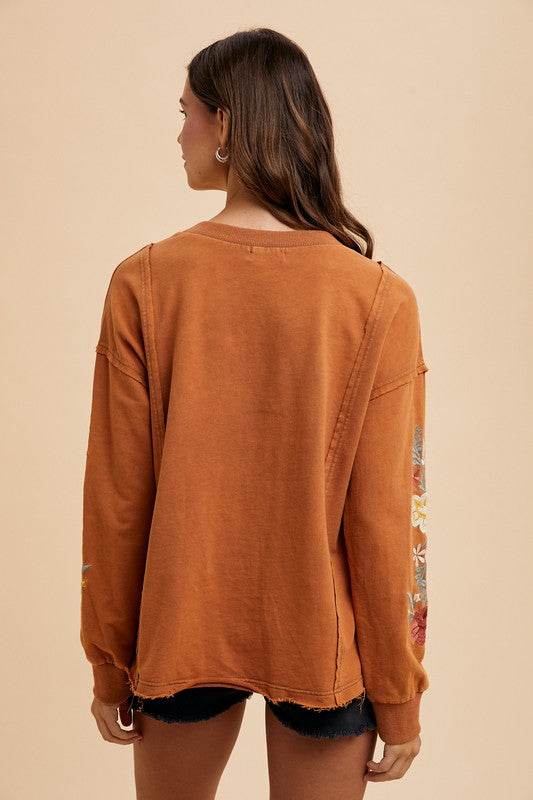 Annie Wear Embroidered Long Sleeve French Terry Top - Hovatok