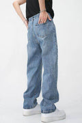 Men's Washed Splicing Straight Leg Jeans - Hovatok