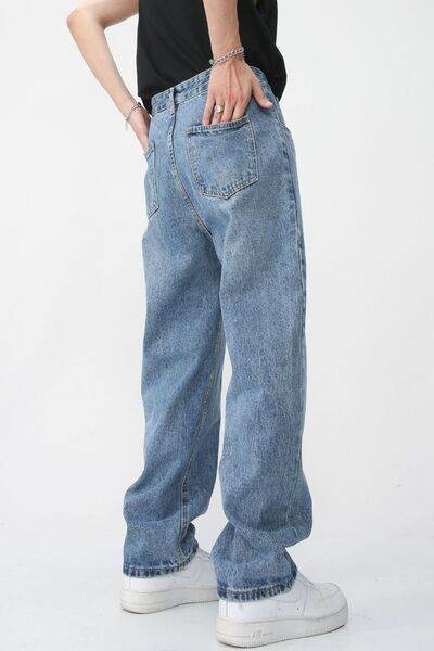 Men's Washed Splicing Straight Leg Jeans - Hovatok