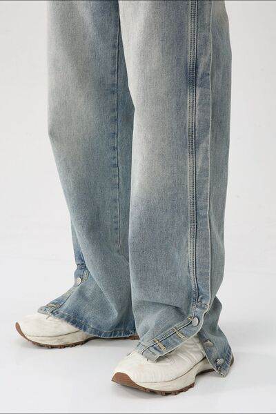 Side Slit Baggy Jeans with Pockets - Hovatok