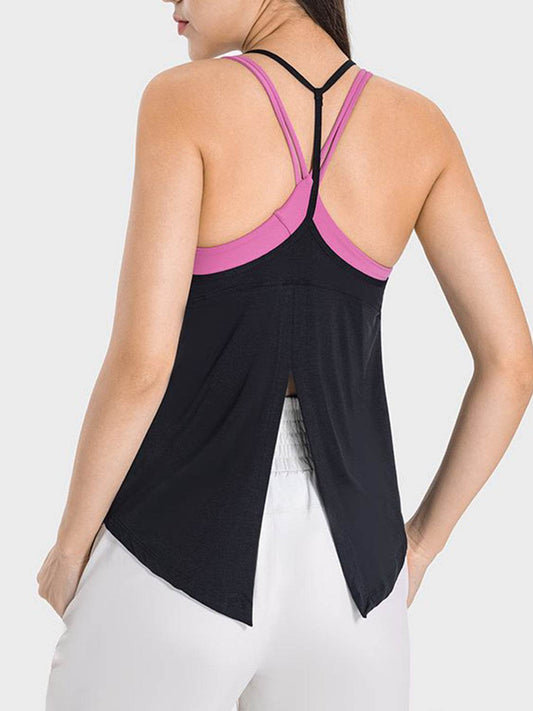 Millennia Slit Spaghetti Strap Scoop Neck Active Cami - Hovatok