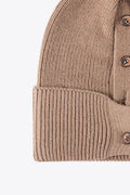 Button Detail Rib-Knit Cuff Beanie - Hovatok