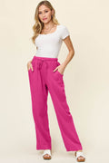 Double Take Full Size Texture Drawstring Straight Pants - Hovatok