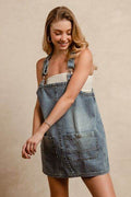 BiBi Washed Adjustable Strap Denim Overall Dress - Hovatok