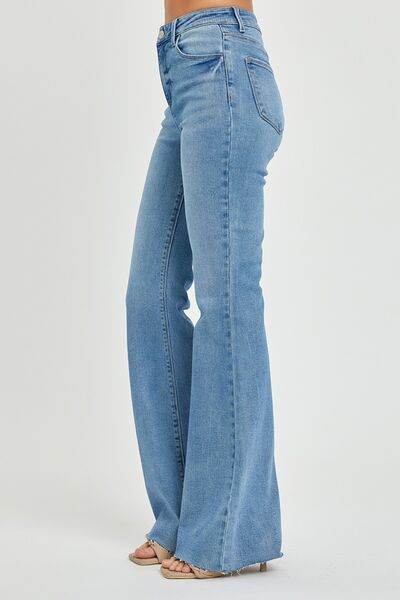 RISEN Full Size High Rise Raw Cut Hem Bootcut Jeans - Hovatok