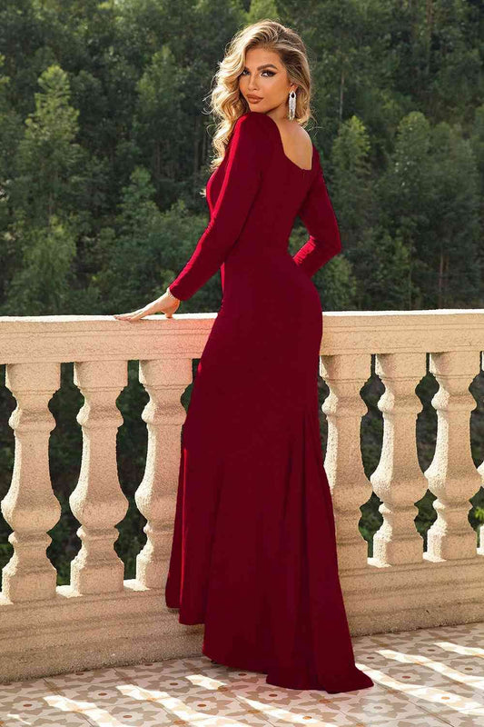 Square Neck Long Sleeve Dress - Hovatok