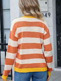 Angel Wings Striped Round Neck Dropped Shoulder Sweater - Hovatok