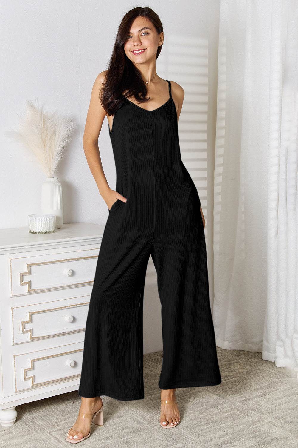 Basic Bae Full Size Spaghetti Strap V-Neck Jumpsuit - Hovatok
